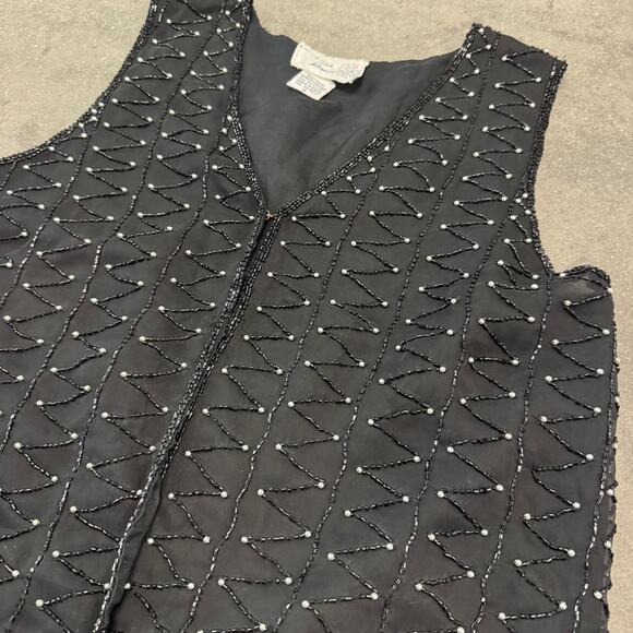 Vintage Y2K 90's Silk Embellished Sequin Beaded Black Vest Women's Small - Picture 2 of 6